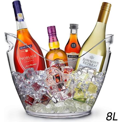 Seau à Champagne 8 litres - Transparent - Plastique Robuste - Seaux à Glace de Grande Capacité, Seau à Vin - 35x27x25 cm