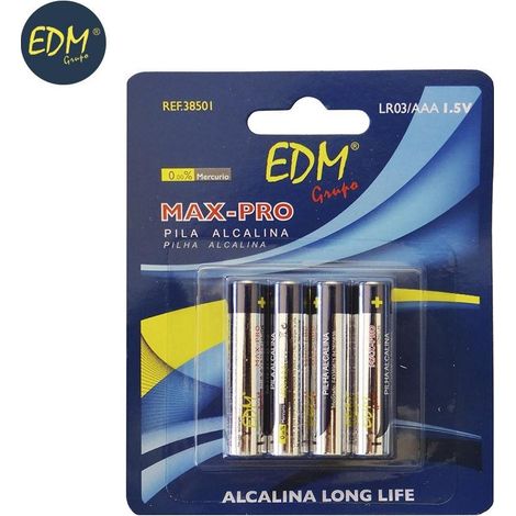 Batteria EDM alcalina aaa lunga durata - lr03 1,5v blister 4 unità ø10,5x44,5mm