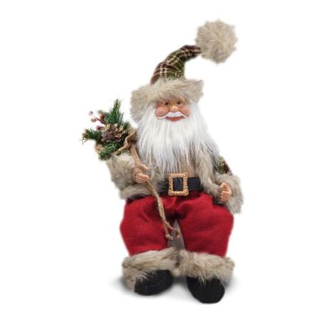 Decorazione Casa Natalizia Babbo Natale con Carillon Scozzese 35 cm