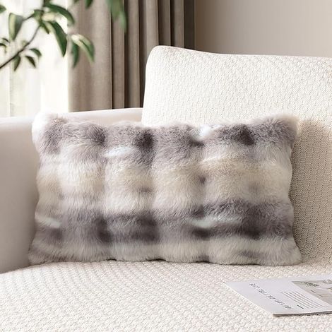 Housse de Coussin Moelleuse 30x50 cm Taie d'oreiller Douce et Pelucheuse en Fausse Fourrure pour Canapé, Salon, Chambre (Gris Taupe) (1/5)