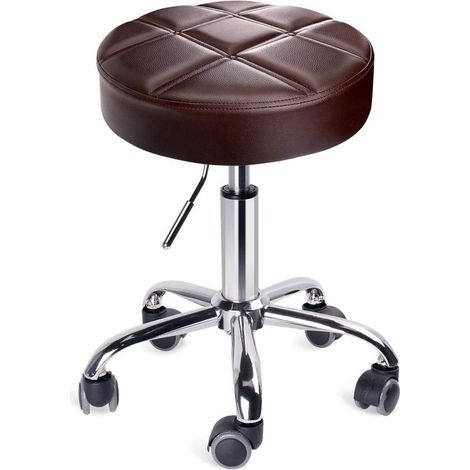 Drehhocker höhenverstellbar mit Rollen, Braun, Ø35cm, bis 110kg belastbar (1/5)