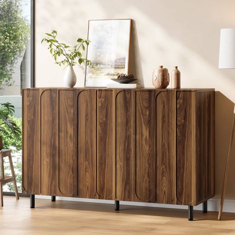 Buffet bas 120 x 37 x 80 cm, meuble à chaussures 3 portes avec étagères réglables, en MDF et métal, pour salon entrée, marron (1/5)