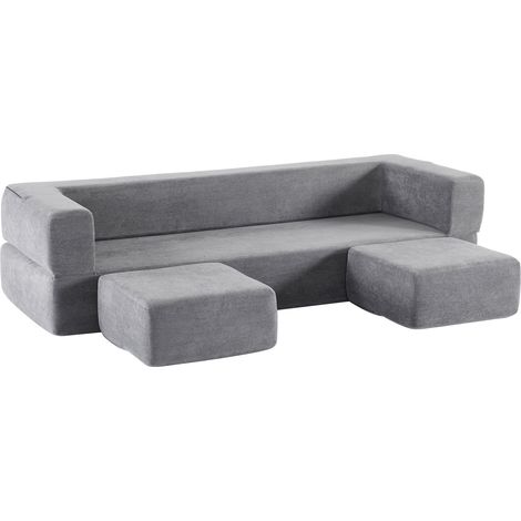 Modulares Schlafsofa aus Chenille in Grau mit 3 Poufs MODENUIT (1/5)