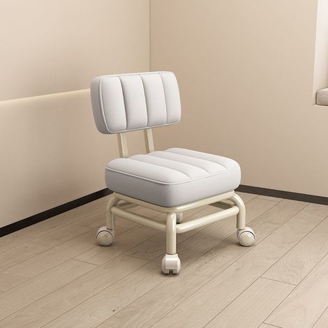 Tabouret roulant mini blanc avec dossier, portable et réglable, pratique et confortable, idéal pour la cuisine ou la bibliothèque. (1/5)