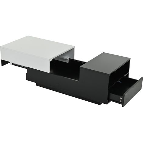Tavolino da caffè lucido 100 x 50 x 38 cm con 2 cassetti, vano laterale, bianco e nero MODENUIT (1/5)