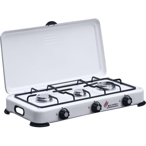 Fornello A Gas Gpl Con Bombola 3 Tre Fuochi Con Coperchio Camping Portatile