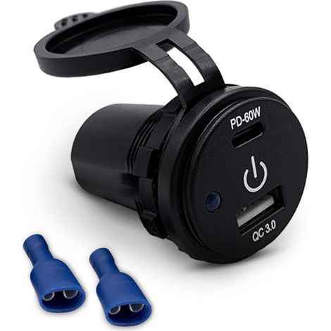 Offgridtec presa USB auto 96W 12V/24V con copertura a ribalta, ricarica rapida PD: porta USB-A (36W max) + porta USB-C (60W max), caricatore da pannello IP65 impermeabile per auto, barche e camion (1/5)