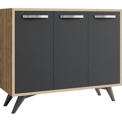 Petit buffet moderne chêne clair et anthracite 3 portes Fabio 100cm (1/5)