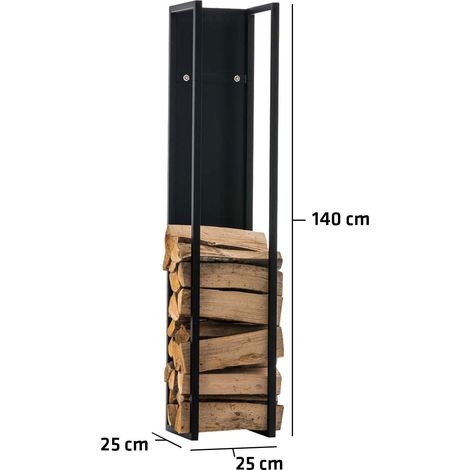 Range-bûches étagère en métal noir bois de cheminée 25x25x140 cm DEC10022 (1/5)