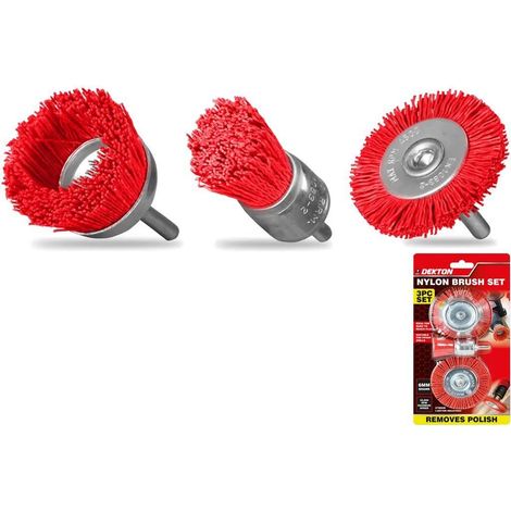 Dekton 3pc Nylon Abrasive Filament Brush Drill Set Rust Paint Remover Wood Metal (1/2)