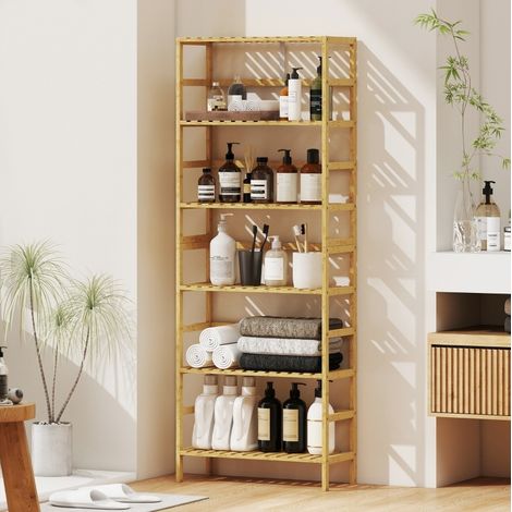 Estantería de bambú de 6 baldas regulables, autoportante, color madera natural OKWISH (1/5)