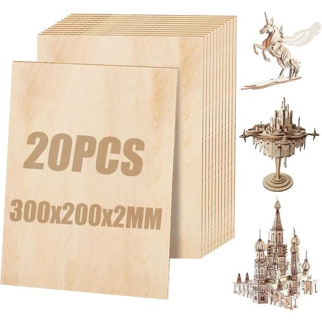 Lot de 20 Contreplaqué 2 mm, 300 x 200 mm x 2 mm Panneau de Contreplaqué, Planche de Bois Pour Pyrogravure Bricolage Artisanate en Bois Modèles et Peintures (1/5)