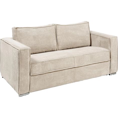 Canapé 3 places convertible express en velours côtelé beige avec assise mémoire de forme - Couchage 140 cm - Matelas 18 cm LORETO (1/5)