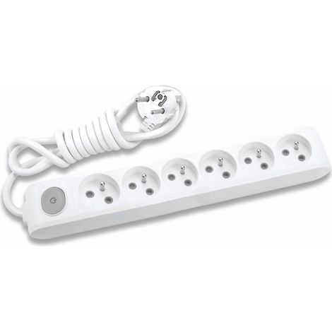 Multiprise X-TENDIA 6x Prise 2P+T (NF), câble 3m avec interrupteur on/off Blanche - PANASONIC