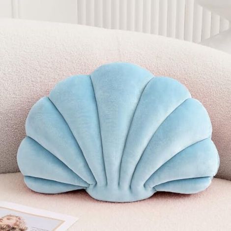 Coussin décoratif en forme de coquillage, coussin d'appoint avec insert 3D, coussin de plage, coussin en velours doux, décoration marine pour canapé ou lit, env. 46 x 33 cm, bleu (1/4)