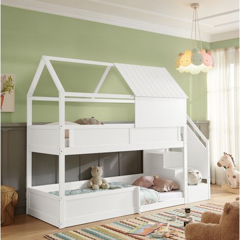 Kinder-Etagenbett 256,5 x 98 x 206,5 cm aus weißem Holz mit Treppe, ohne Matratzen – MEUBLIV (1/5)