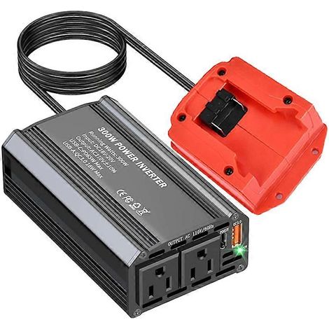 Milwaukee 300W Kfz-Wechselrichter für Lithium-Ionen-Akkus, PD65W Typ-C Outdoor-Wechselrichter, 18W USB-A Powerstation-Generator (1/5)