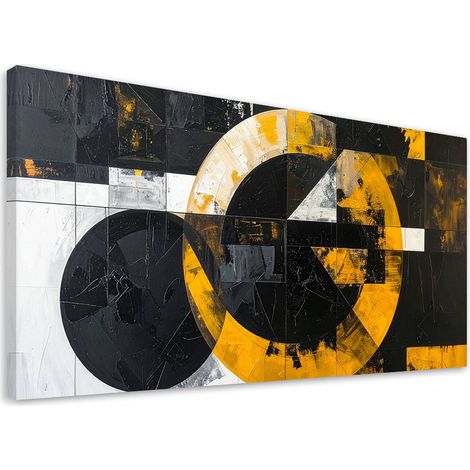 Wandbild Abstrakte Kreise Formen schwarz gelb 100x50 cm (1/5)