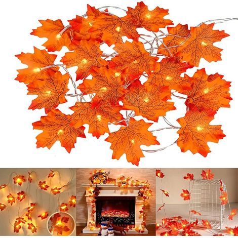 Luci decorative a forma di foglie d'acero, 6 m, alimentate a batteria, autunnali, natalizie, del Ringraziamento, 2 pezzi, 40 luci (1/4)