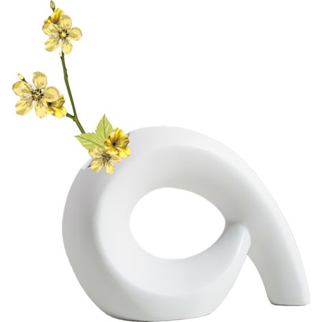 Vase décoratif Shouyi design abstrait blanc céramique élégant pour fleurs séchées ou fraîches idéal salon bureau TV (1/5)