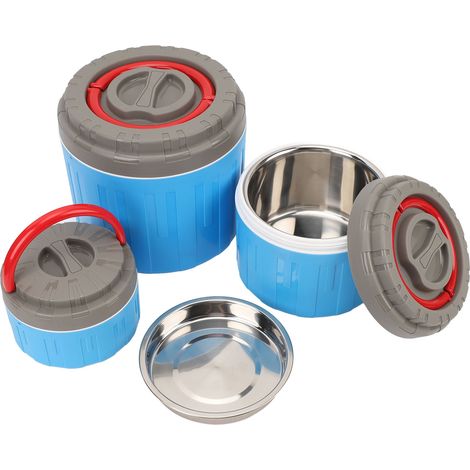 Set di 3 contenitori termici per il pranzo in acciaio inox 304, di grande capacità, per uso commerciale e domestico.