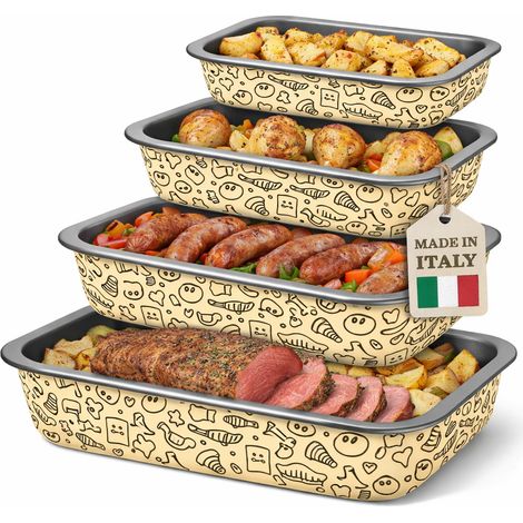 Set 4 Teglie Rettangolari con Alette 20-25-30-35cm Teglia da Cucina Antiaderente