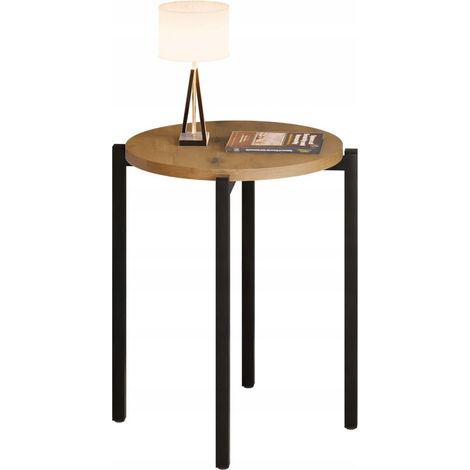 Comodino rotondo in metallo nero, 35x35x46 cm. (1/5)