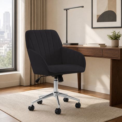 Chaise de bureau ergonomique réglable en hauteur, velours noir HAVRYA (1/5)
