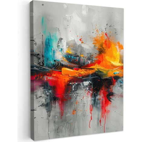 CUADRO EN LIENZO Arte moderno - Naranja - Gris - Abstracto Cuadros Decorativos 60x80 cm