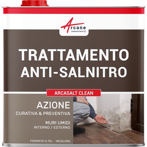 Trattamento anti salnitro: contro muffe, crepe e sgretolamenti - ARCASALT CLEAN - 0,75 L (fino a 3 m²) - ARCANE INDUSTRIES