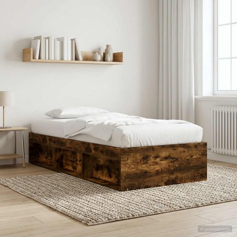 vidaXL Cadre de lit avec rangement avec étagère Chêne fumé 80 x 200 cm (1/5)