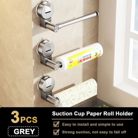 (Gris-3) Porte-rouleau à ventouse pour mouchoirs en papier, distributeur de papier toilette, rangement pour armoire, porte-serviettes, accessoire de salle de bain (1/5)