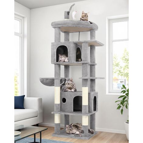 1 Arbre à Chat, 188 cm Hauteur, 2 Niches, Plateforme Rembourrée, Panier Doux, Sisal Naturel, Pour 3-4 Chats