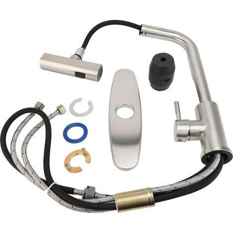 Robinet de cuisine en acier inoxydable 304 avec 3 modes, jet d'eau chaude et froide réglable, anti-éclaboussures, pour laver les fruits et légumes (DE FR ES G3/8) (1/2)
