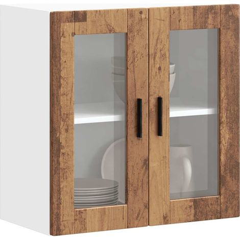 Armario de pared para cocina puerta cristal Porto madera vieja vidaXL