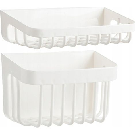 Set di 2 mensole multifunzionali bianche da parete per il bagno.