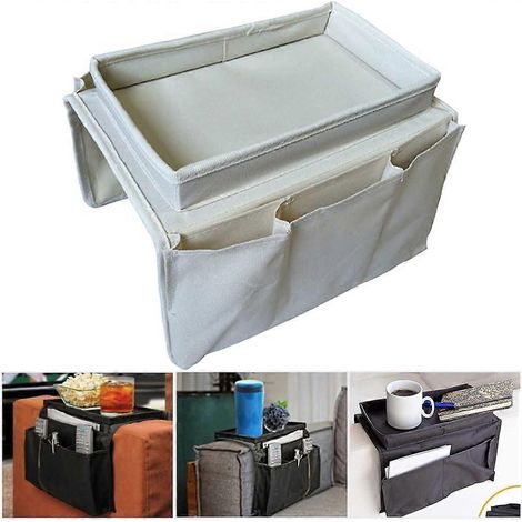 (Blanc) Sac de rangement pour accoudoir de canapé, petit sac suspendu en tissu Oxford pour chambre ou salon, plateau latéral pour canapé, sac de rangement pour bouteilles d'eau, magazines et télécomma (1/5)
