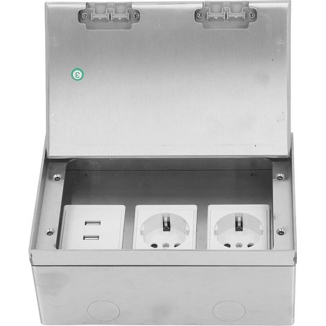 Kit de Prise Plate Cachée Encastrée, 16 A 4 KW étanche en Acier Inoxydable, Boîte de Sortie Encastrée au Sol avec 2 Normes Européennes, 2 Ports USB AC250 V, étanchéité Sûre, (1/5)