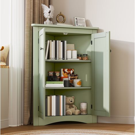 Mueble esquinero de baño de 61,5 x 80 cm con 2 puertas, 3 niveles de almacenamiento, estructura de MDF - verde (1/5)