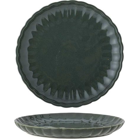 Assiette plate en faïence, vert, 20 x 2 cm (1/5)