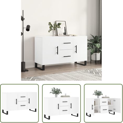 The Living Store Buffet blanc 100x36x60 cm bois d'ingénierie - Buffet Blanc - Meuble De Rangement - Armoire - Commode - Design Moderne (1/5)