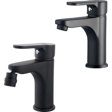 Coppia rubinetti bagno lavabo e bidet nero opaco serie Paco (1/5)