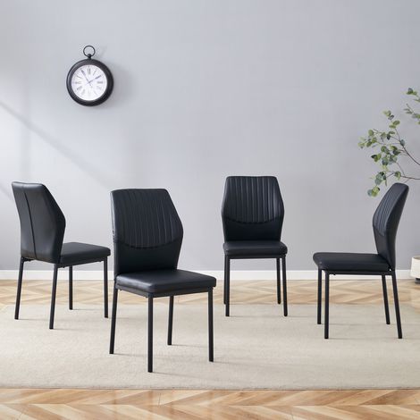 Lot de 4 chaises de salle à manger, de luxe léger pour salon cuisine, assise ergonomique rembourrée en simili cuir PU imperméable, noir (1/5)