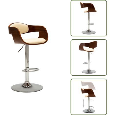 Tabouret de bar Crème Bois courbé et similicuir - Chaise De Bar - Tabouret De Comptoir - Chaise De Cuisine - Mobilier De Salle À Manger - Chaise Moderne (1/5)