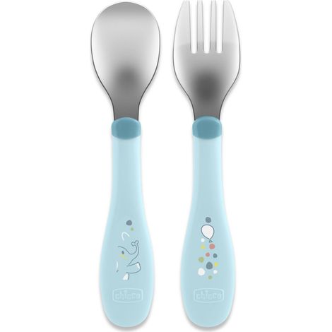 Chicco 00016102250000 Couvert pour tout-petits Couverts pour enfants en bas âge Bleu Acier inoxydable