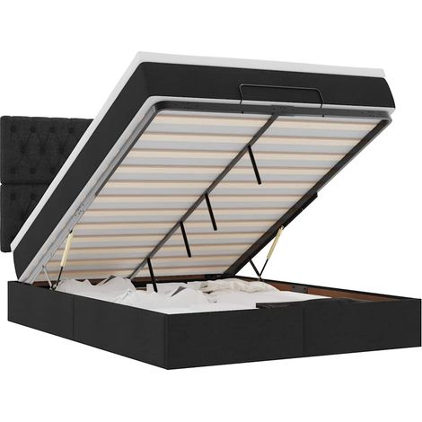 Maison Exclusive - Estructura cama otomana colchón tela negro 140