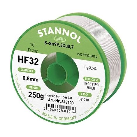 Stannol HF32 estaño para soldar sin plomo plata 250 g 0,8 mm