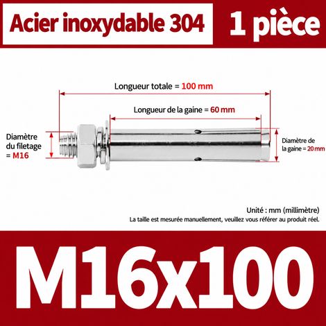 Goujon d'ancrage à expansion M16x100 mm acier inoxydable 304 perçage 20 mm m16 100 1 pièces 1 kg – Livraison gratuite