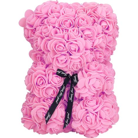 Ourson en Fleurs Artificielles Rose 25cm - Cadeau Romantique pour Saint-Valentin, Noël, Épouse ou Amoureuse - Rose (1/5)