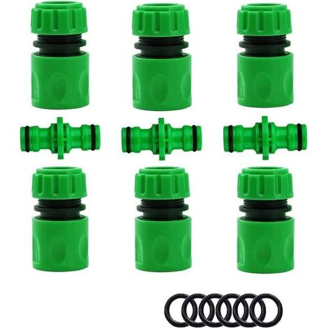 Raccord Tuyau d'Arrosage,Connecteur Arrosage Accessoires de Tuyau (6 Raccord de Tuyau Rapide, 3 Raccord Mâle Double), Kit de Connexion Rapide et Facile. (1/5)